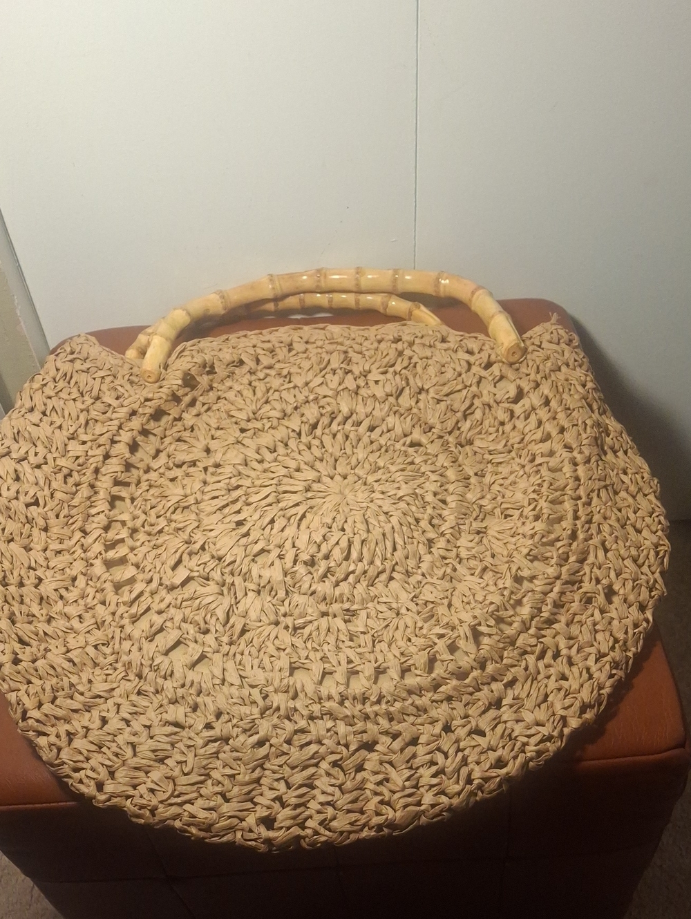 Upcycle Gucci Round Woven Straw Tote with Bamboo Handles and Logo Accent - Picture 4 of 10